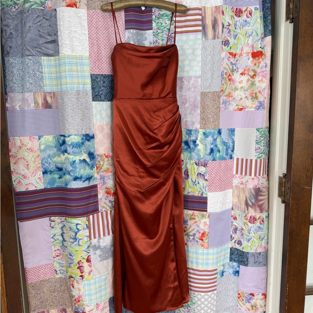 Azazie Stretch Satin Dress in Auburn